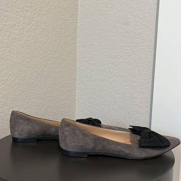 M. GEMI Grey Suede Pointed Toe with Black Bow Flats, Size 36.5 (US Size 6) - Picture 7 of 12